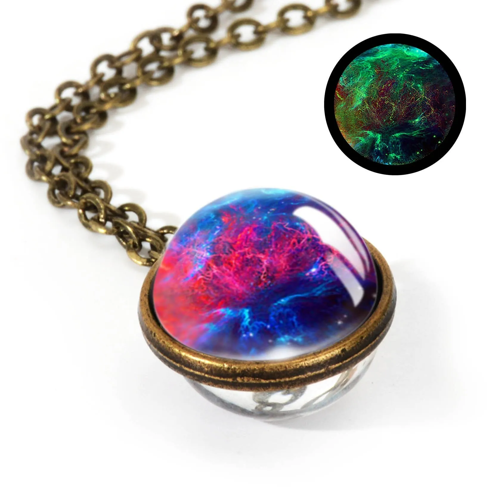 Women Handmade Galaxy Double Sided Universe Pendant Necklaces