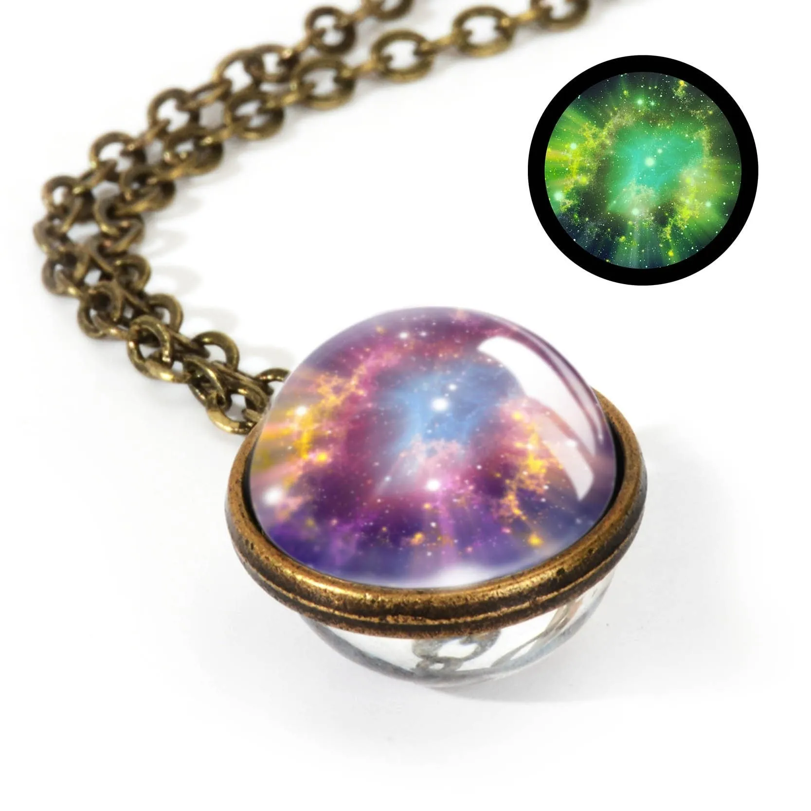 Women Handmade Galaxy Double Sided Universe Pendant Necklaces