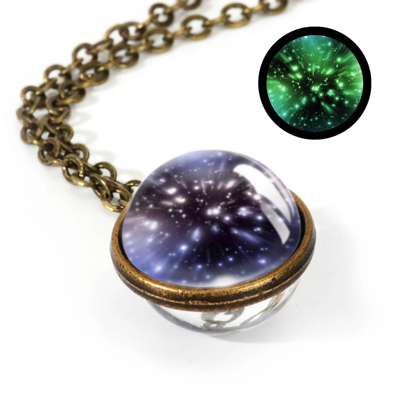 Women Handmade Galaxy Double Sided Universe Pendant Necklaces