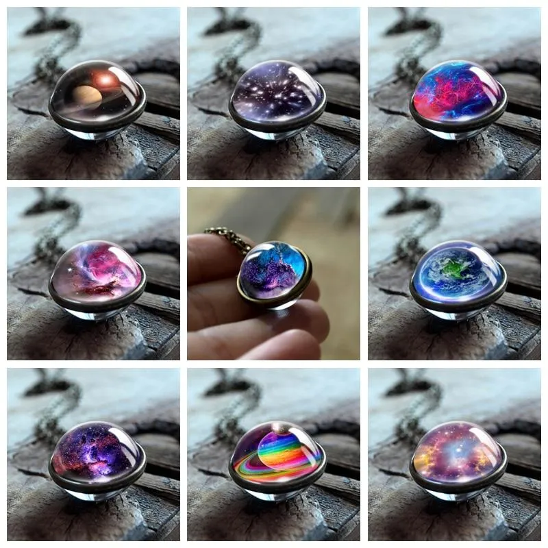 Women Handmade Galaxy Double Sided Universe Pendant Necklaces