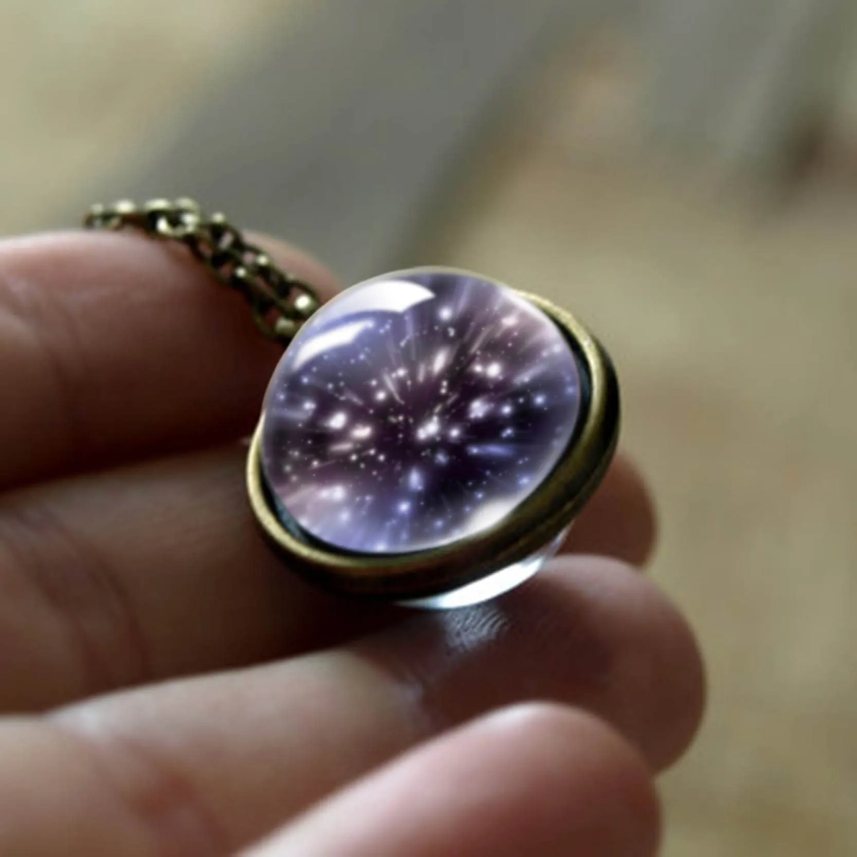 Women Handmade Galaxy Double Sided Universe Pendant Necklaces