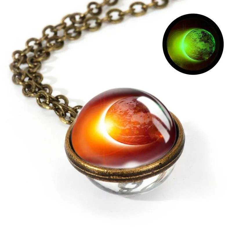 Women Handmade Galaxy Double Sided Universe Pendant Necklaces