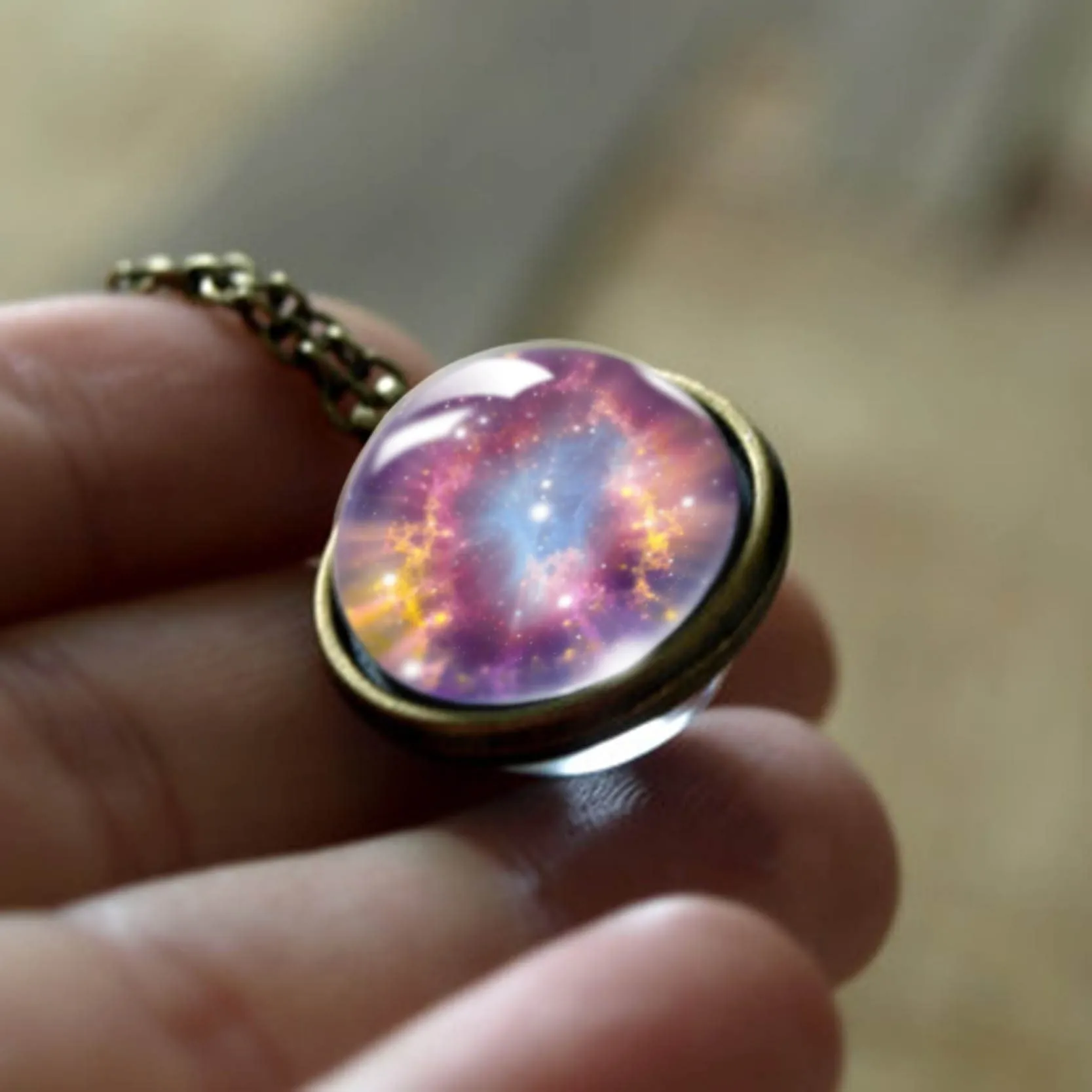 Women Handmade Galaxy Double Sided Universe Pendant Necklaces