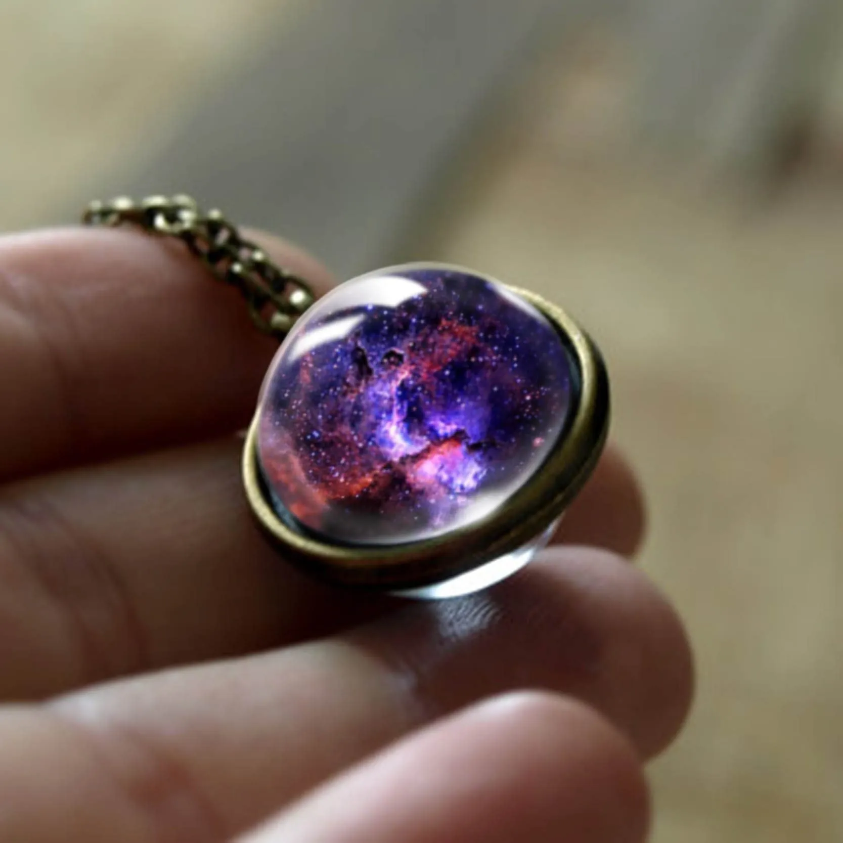 Women Handmade Galaxy Double Sided Universe Pendant Necklaces