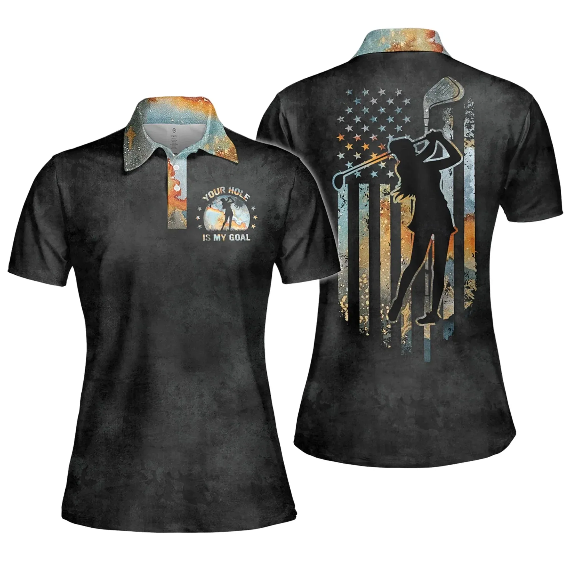 Your Hole Is My Goal Golf American Flag Women Polo Shirt, Sleeveless Polo Shirt